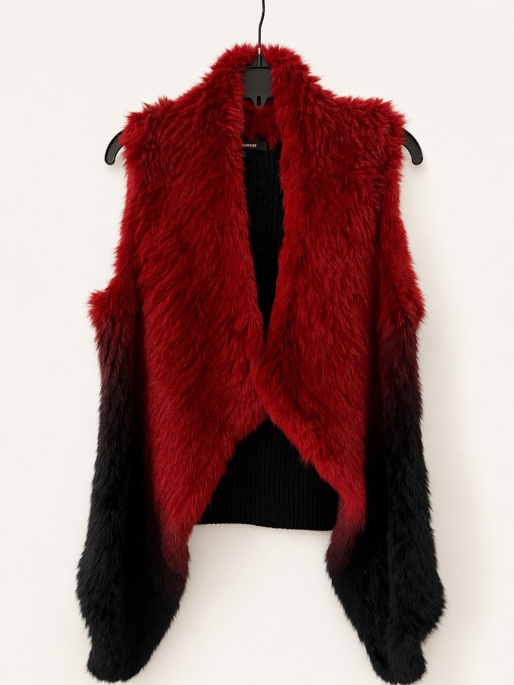 Vintage Premise Ombre Faux Fur Vest Red Black Festival Boho Wrap - Picture 2 of 16